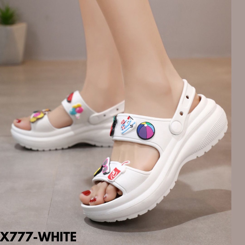 SANDAL WANITA MODEL WEDGES JIBBITZ GAMBAR FOODIE CUTIE BAHAN RUBBER IMPORT 777