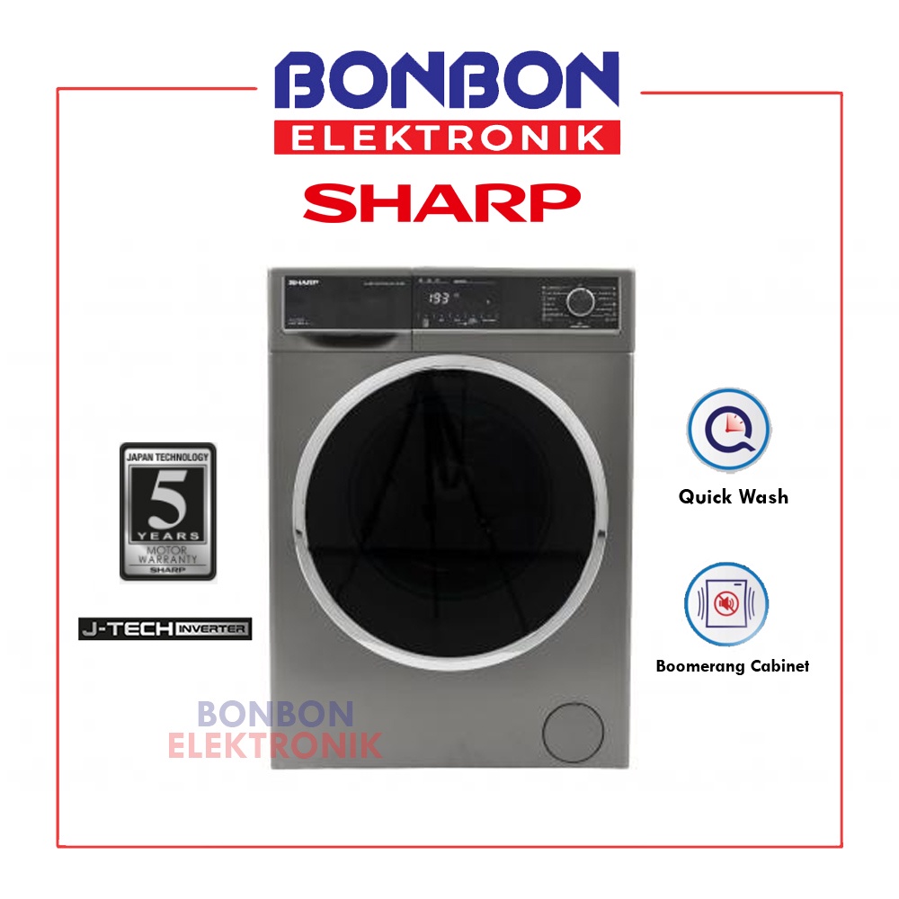 Sharp Mesin Cuci Front Loading 9KG ES-FL1490BTX Boomering Series