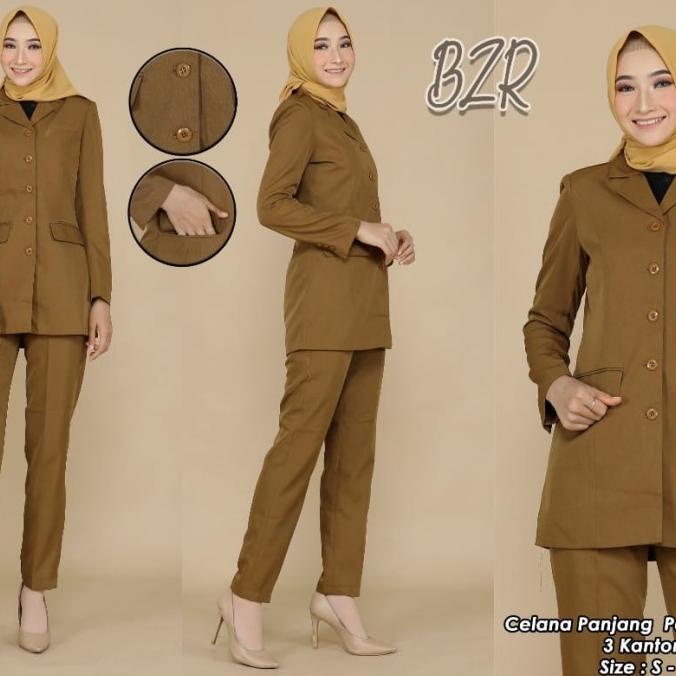 SET BLAZER BAJU SERAGAM PEMDA PNS DINAS WANITA KHAKI KEKI TERLARIS