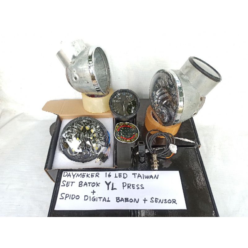 Lampu DAYMAKER 16 LED  Set Batok YL set Spido Babon Digital setRelay hella 2biji dan soket relay