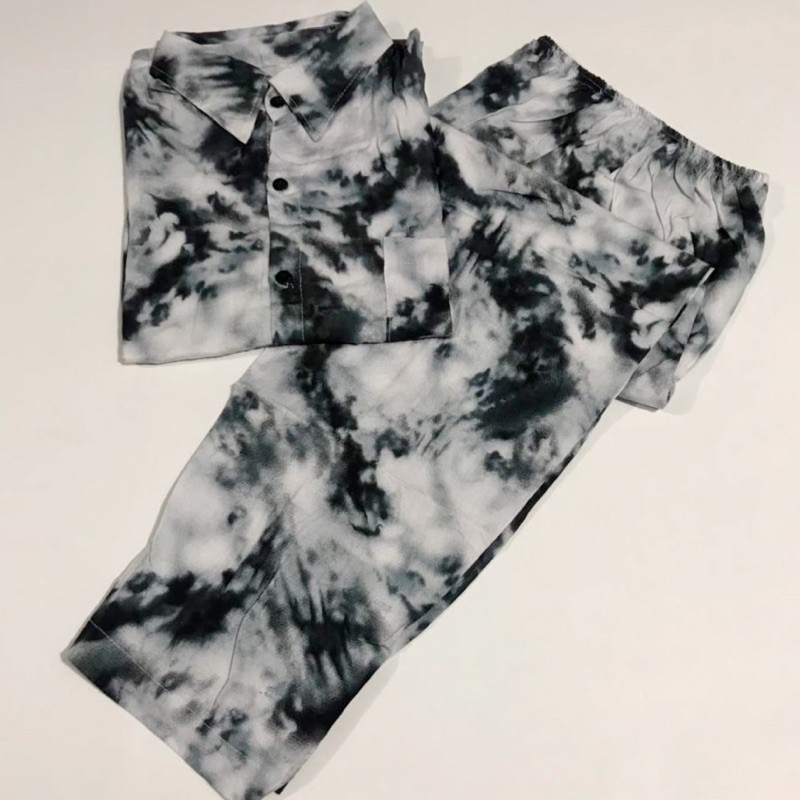 tie dye hitam stelan rayon premium bisa couple keluarga ibu ayah dan anak