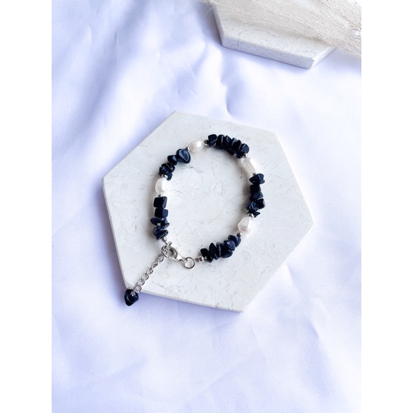 Gelang Batu Alam/Gelang Batu Pecah/Gelang Mutiara/Gelang Wanita Korea/Gelang Etnik Simpel-Bluesand (Pm)