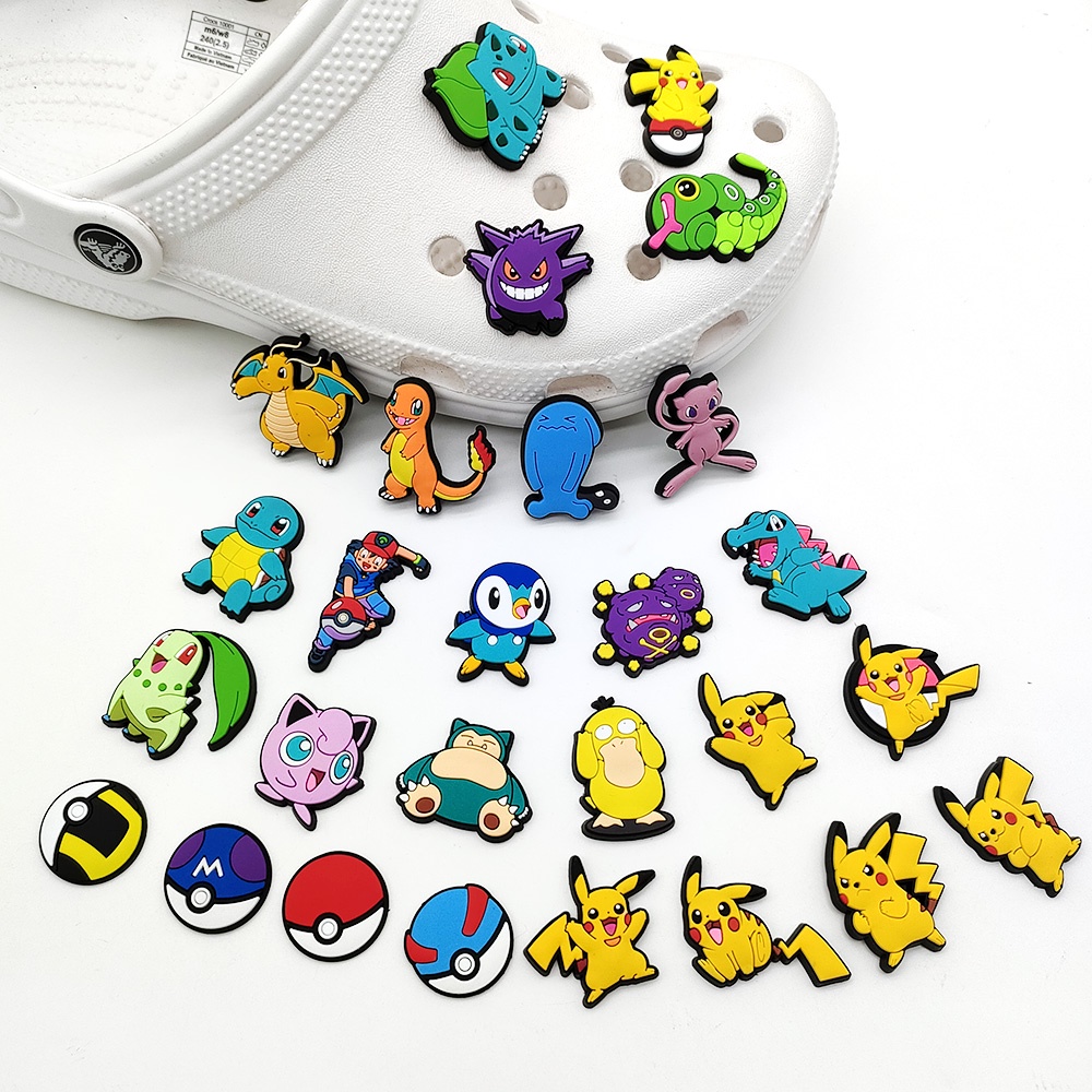 Crocs Charms Desain Kartun Anime Pokemon jibbitz crocs Bahan PVC Untuk Aksesoris Sepatu Anak Laki-Laki