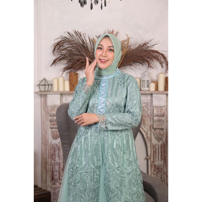 Gamis tulle hayfa//dres modern//dresss terbaru//gamis tulle pesta//fashion wanita