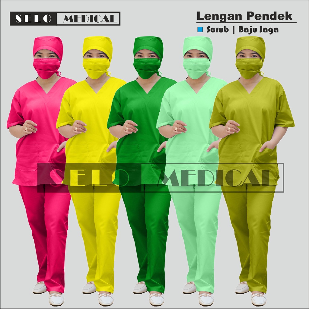 Baju Oka Lengan Pendek hijau / Baju Perawat / Baju Dokter / Baju Jaga ( 1 stel celana, baju, masker)