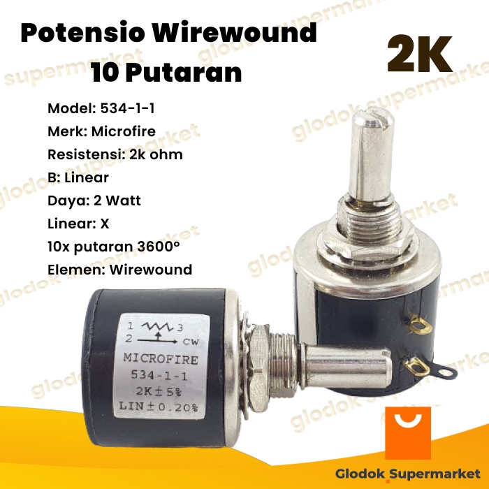 Potensio Wirewound 10 Putaran 2k Microfire Multiturn Presisi