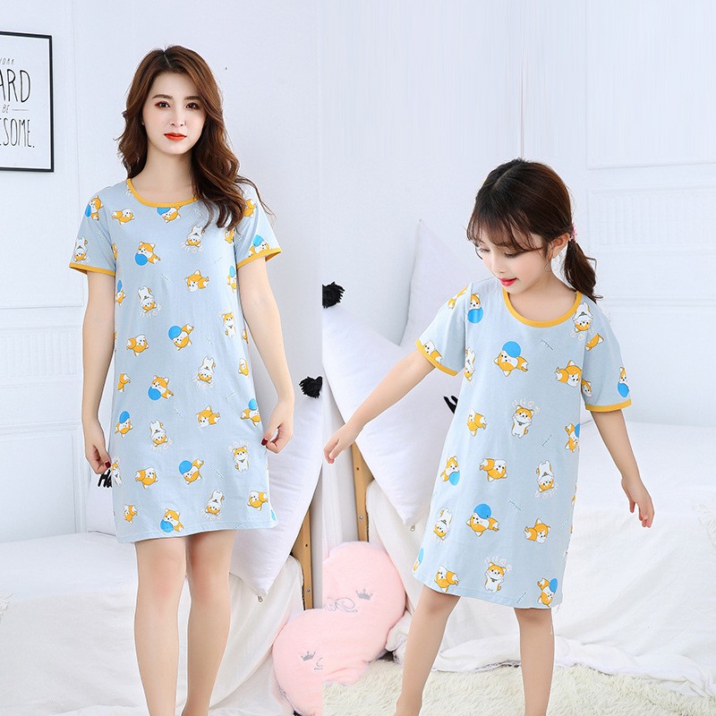 Baju Tidur Couple Ibu dan Anak / Dress Daster Tidur Ibu Anak Impor Lucu Bahan Katun Lembut