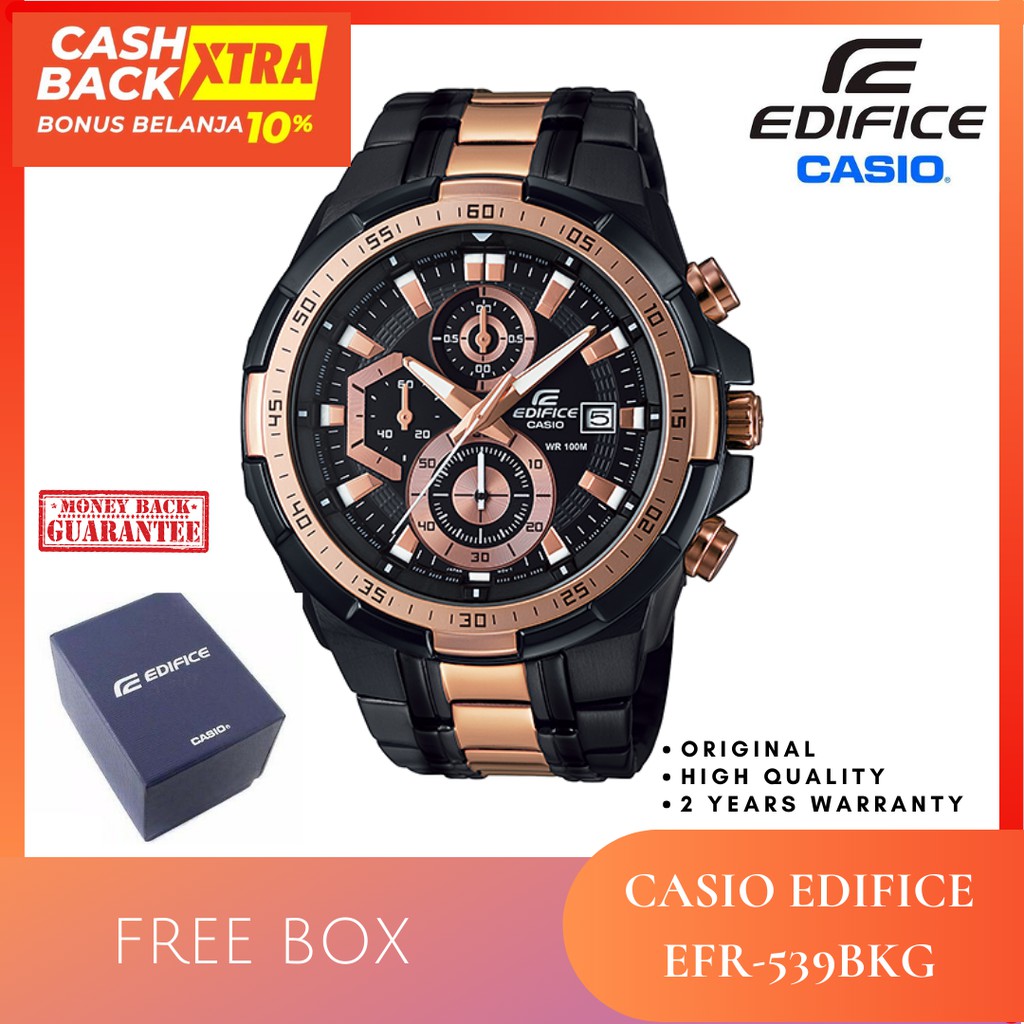JAM TANGAN KULIT PRIA ANALOG CASIO EDIFICE EFR-539BKG ORIGINAL