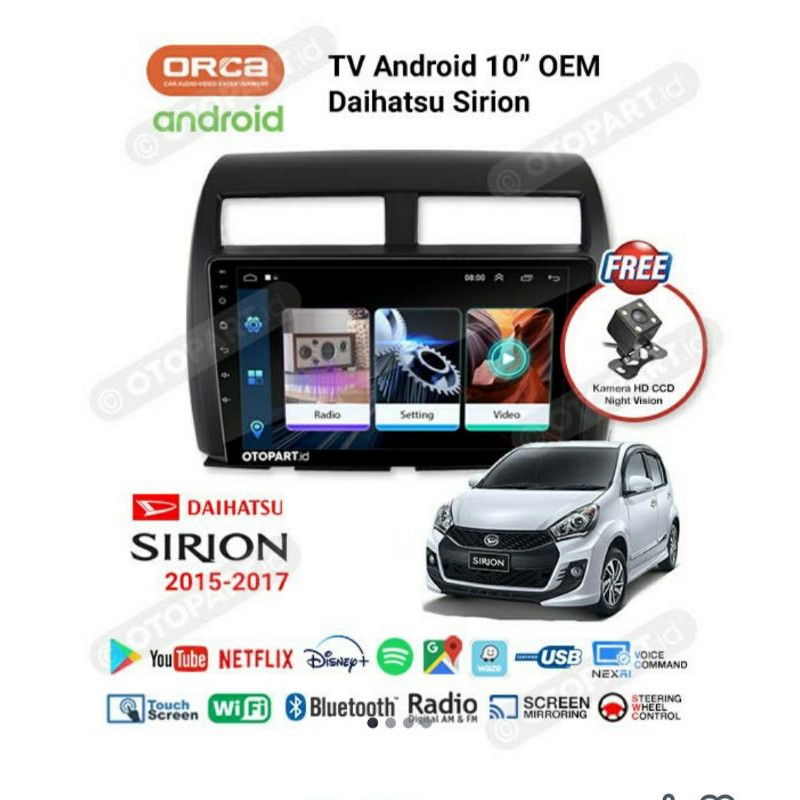 Head unit oem sirion orca - tv android daihatsu sirion - orca adr1088 10 inch
