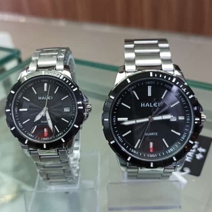 PROMO JAM TANGAN HALEI 8033M 8033L ORIGINAL COUPLE CWE & CWO black dial