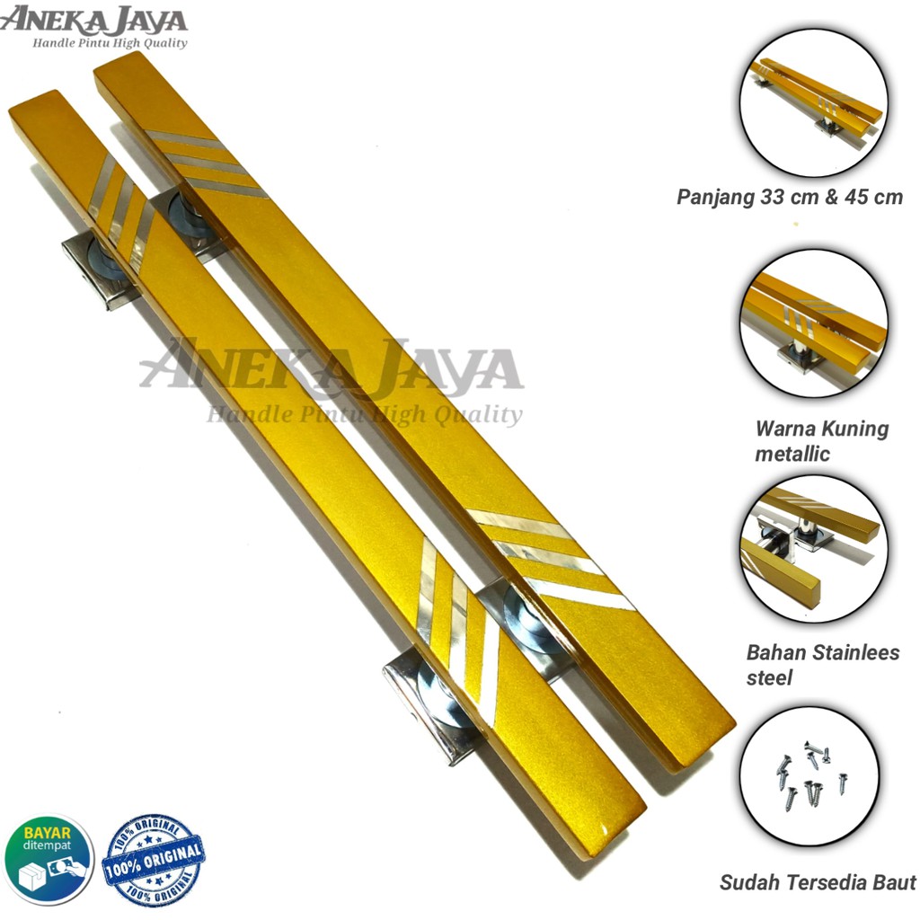 Satu set kunci handle Pintu rumah Panjang 33 cm &amp; 45 cm warna kuning / Gagang Pintu rumah / Pegangan