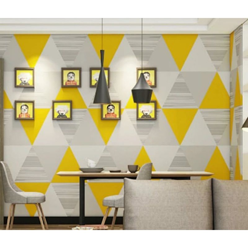 WALLPAPER DINDING MOTIF SEGITIGA KUNING ASLI 45cm x 10m