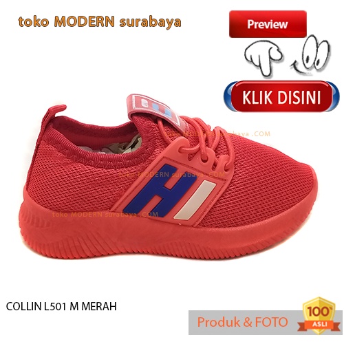 Sepatu anak casual slip on tali kain rajut COLLIN L501 M MERAH