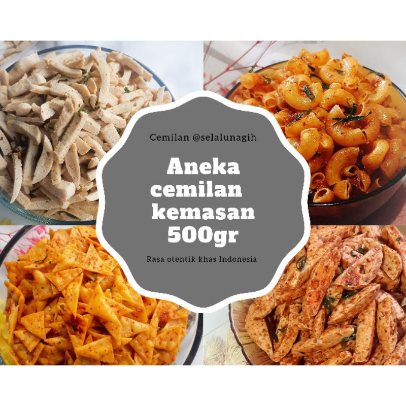 

Cemilan makaroni basreng pangsit selalu nagih kemasan 500gr