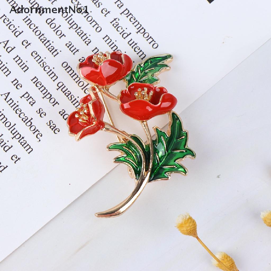 (AdornmentNo1) Pin / Bros Bentuk Bunga Poppy Warna Silver / Gold Untuk Wanita