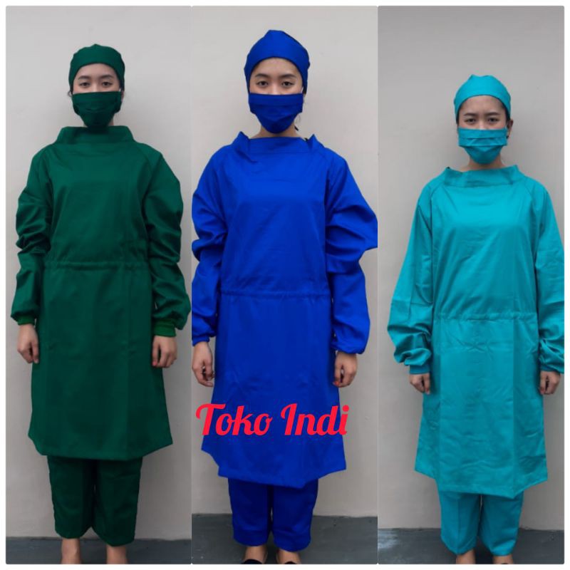 Baju Operasi/ Jubah Operasi / Jas / OKA warna hijau ( Baju, Celana, Topi, Masker )
