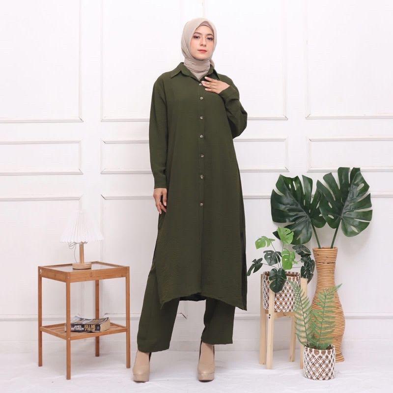 SETCEL TUNIK LAURA STELAN CELANA LONG TUNIK BUSUI RAYON CRINCLE