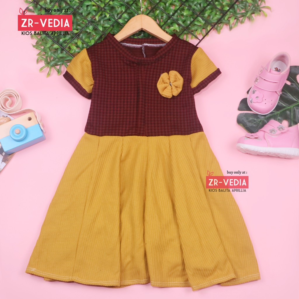 Dress Maudy Size 3-4 Tahun / Dres Anak Perempuan Murah Baju Cewek Gaun Lengan Pesta Import Motif