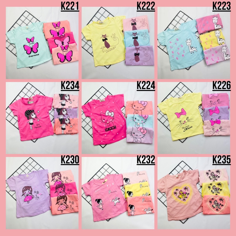 Baju Atasan Kaos Anak Bayi Cewek Perempuan 6bln-2thn Import Lengan Pendek