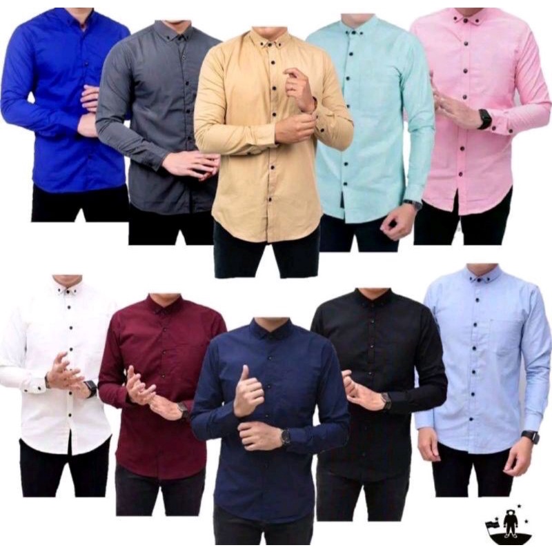 Baju Kemeja Polos Pria Lengan Panjang Kasual Hem Premium