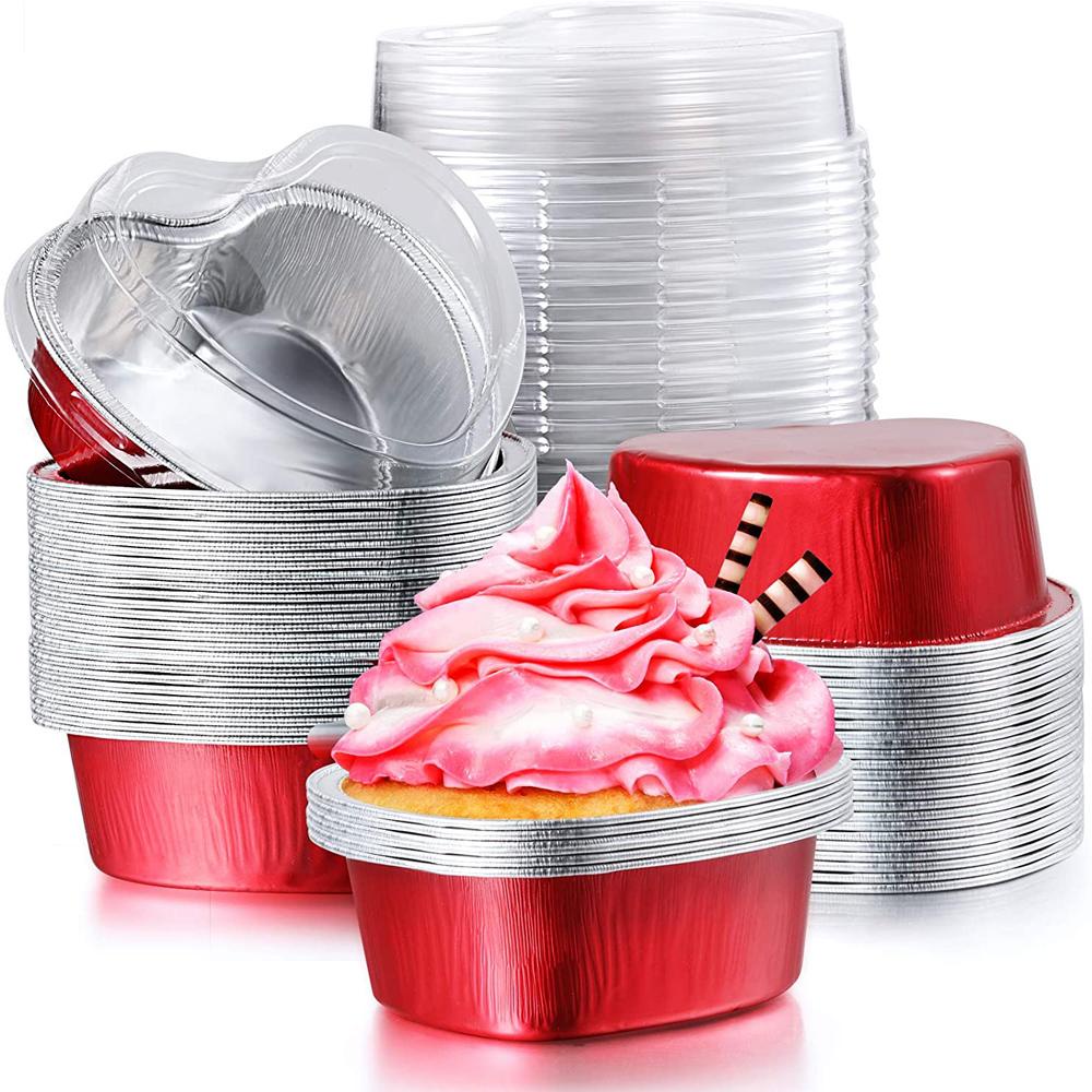 WONDER Wonder Loyang Kue Bentuk Hati Mother's Day Bakeware Aluminium Foil Cupcake Cup Dengan Tutup