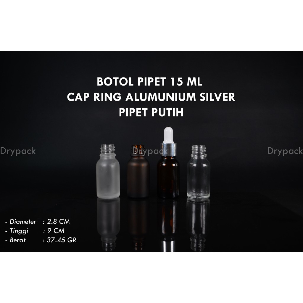 BOTOL PIPET 15 ML CAP RING ALUMUNIUM SILVER PIPET PUTIH (4 WARNA BOTOL)