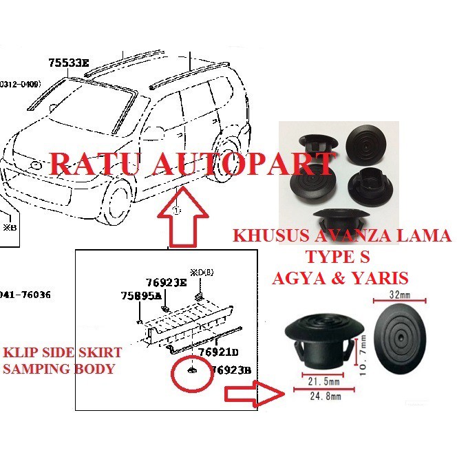 KLIP KANCING SIDE SKIRT TOYOTA AVANZA YARIS AGYA