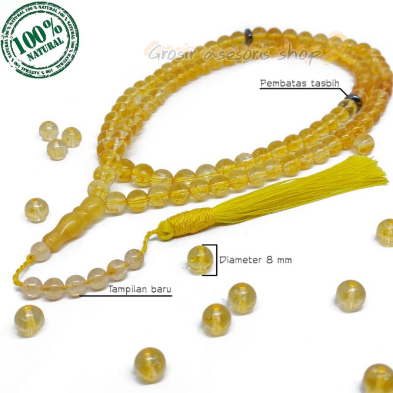Tasbih batu natural golden citrine dijamin kualitas super  /  tasbih batu citrine / tasbih batu / ta