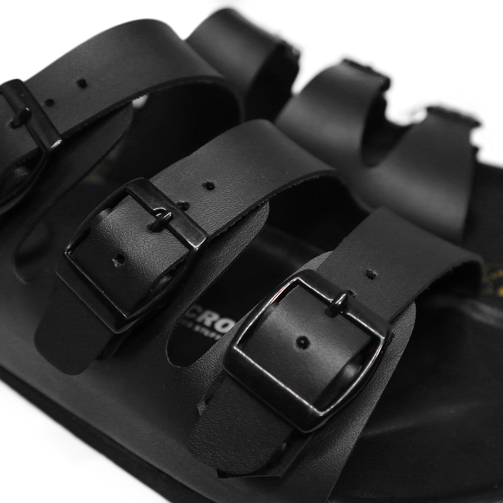 Sandal Slide Pria Anti Slip Gesper Kulit Sintetis Sol Phylon Webbing Hitam Unisex