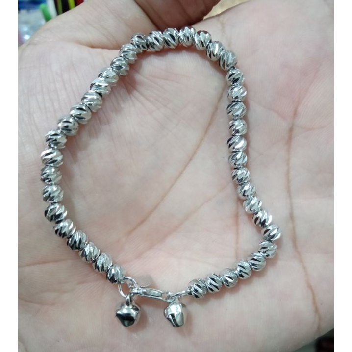 Gelang tangan bola ukir berlapis emas putih uk18cm.