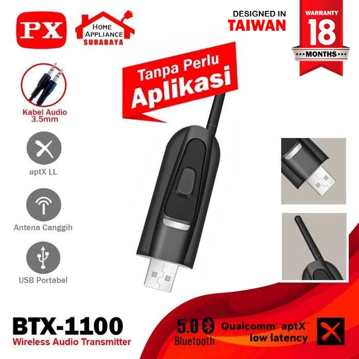 USB Bluetooth Transmitter Audio Tanpa Driver 5.0 HD stereo PX BTX-1100