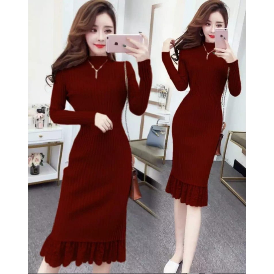 (BAYAR DITEMPAT) Dress Wanita Rajut Halus Suzy Dres Brukat