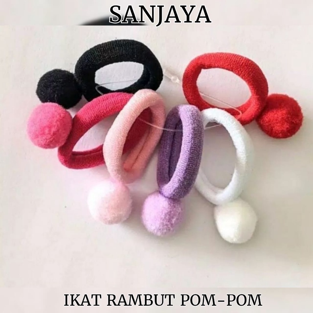 GELANG IKAT RAMBUT / IKAT RAMBUT WANITA LUCU / KUNCIRAN WARNA WARNI / KUNCIR RAMBUT POLOS WANITA / KR POM-POM 01