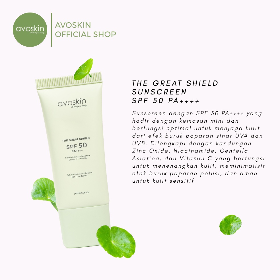 ✨ AKU MURAH ✨ Avoskin The Great Shield Sunscreen SPF 50 PA++++  30ml / Sunscreen Wajah BPOM