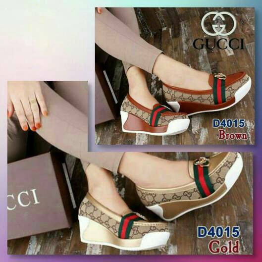 SEPATU WANITA SLIP ON WEDGES GUCCI VARIASI PITA 2 WARNA