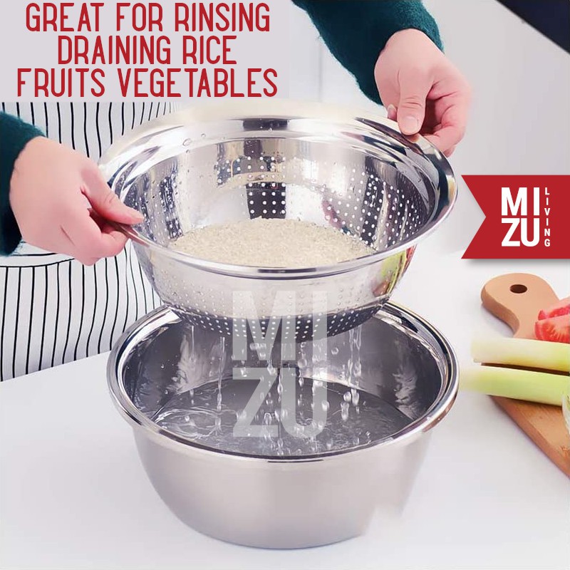 MIZU PARISTA 3in1 Veggie Slicer Colander Bowl Baskom Saringan Pemotong Pemarut Sayuran Stainless