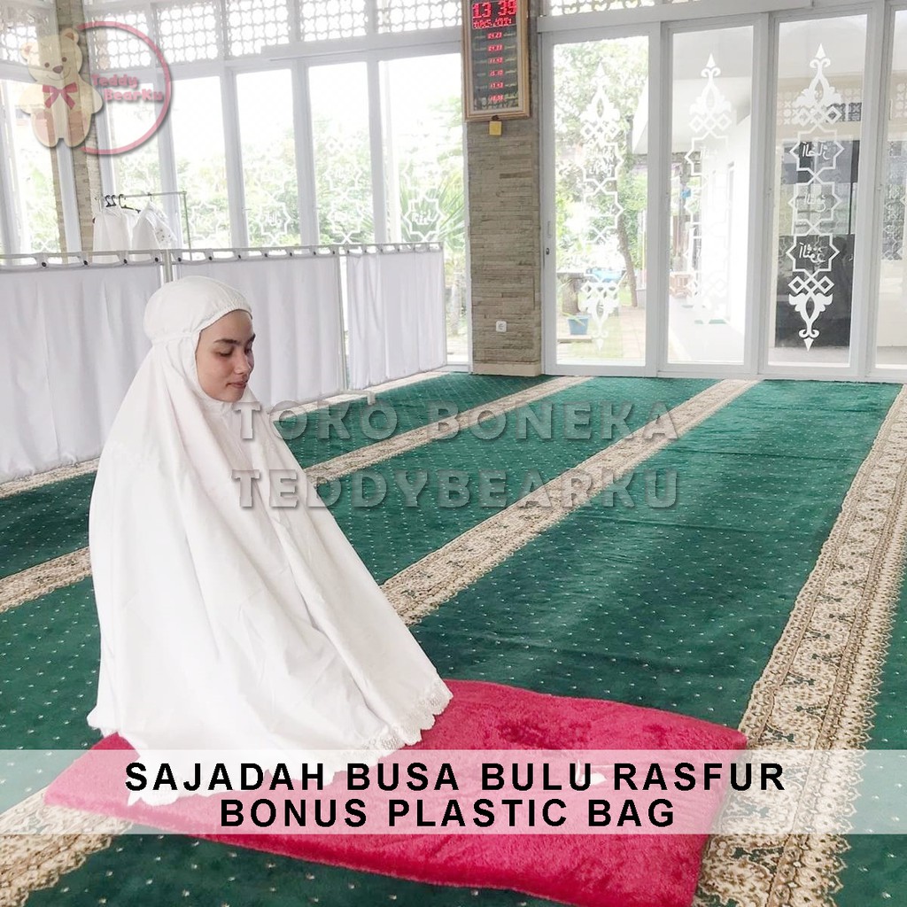 SAJADAH BUSA RASFUR MERAH MOTIF MASJID BONUS PLASTIC BAG