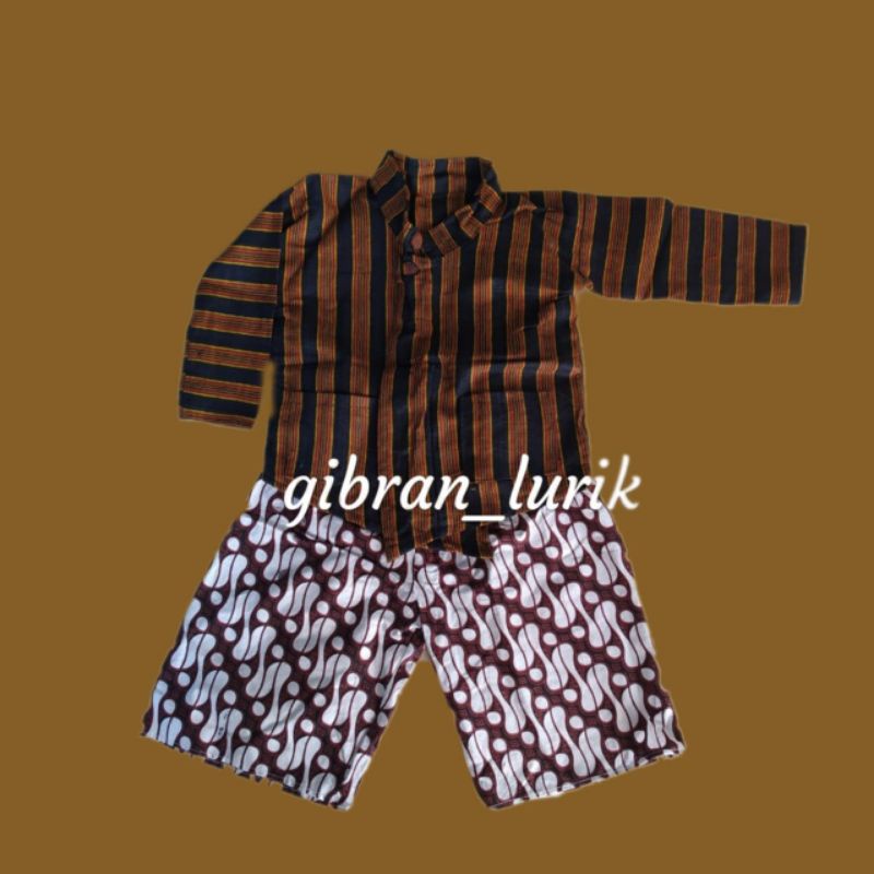 Surjan Lurik Anak Baju Adat Jawa Lurik Surjan + Rok celana Dan Blangkon Jogja