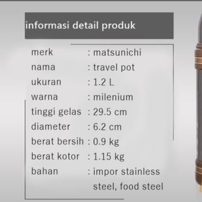 TRAVEL POT STAINLESS STEEL MATSUNICHI 1.2 L