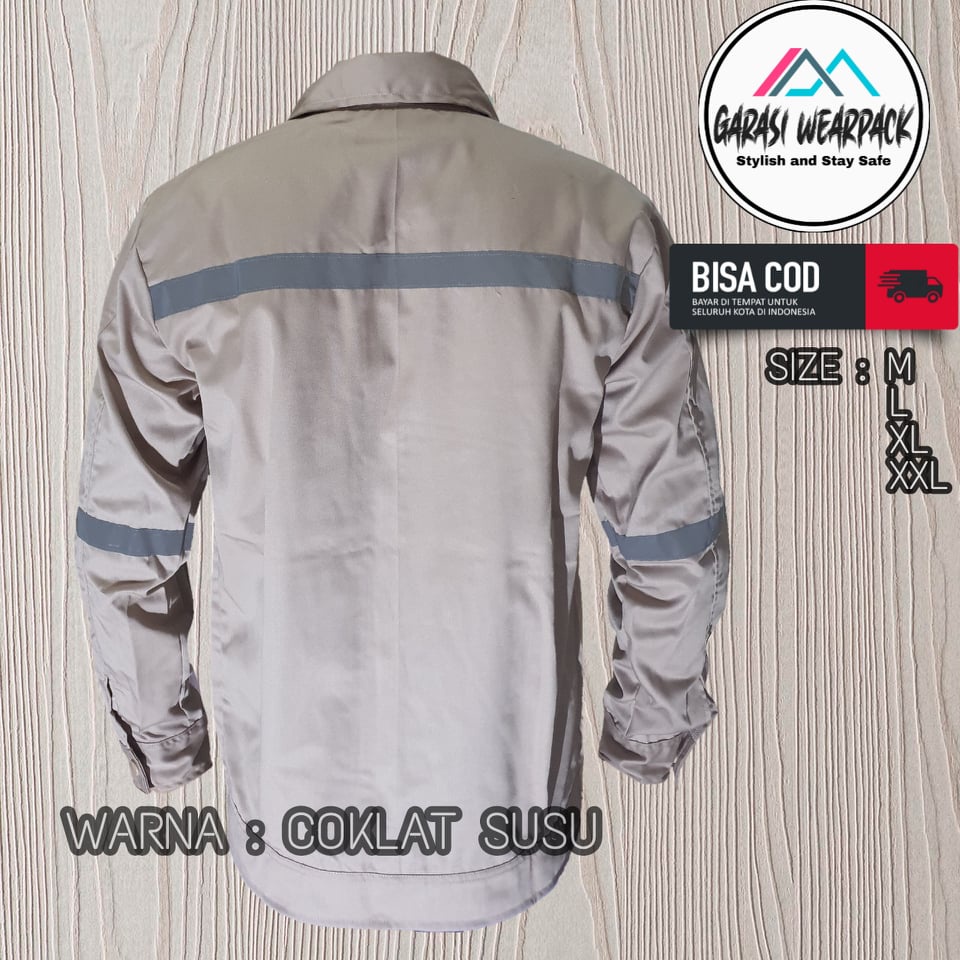 wearpack atasan/kemeja safety warna coklat susu polos/lengan panjang