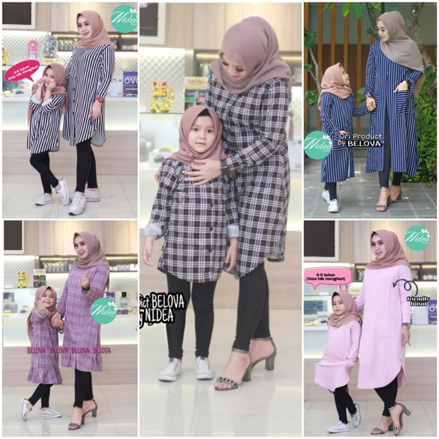 TUNIK TUNIC COUPLE IBU ANAK MOM KIDS MOTIF GARIS KOTAK