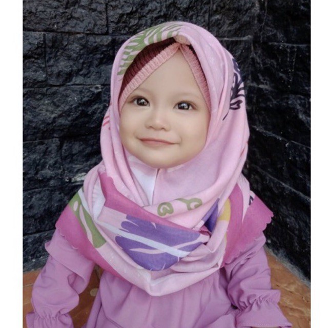 VOAL PRINTING ANAK MOTIF LEAVES / FLOWER PINK / HIJAB ANAK LUCU / JILBAB ANAK KARAKTER