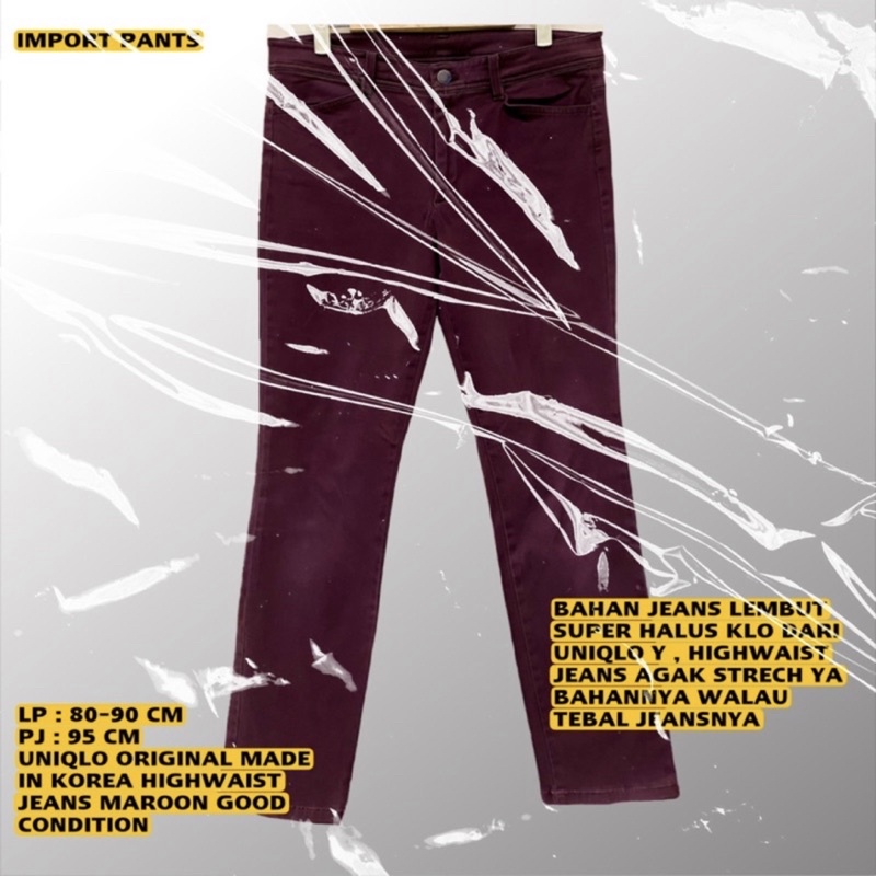 UNIQLO ORIGINAL/UNIQLO PANTS/UNIQLO JEANS/HIGHWAIST SKINNY JEANS/MAROON JEANS/SKINNY HW JEANS UNIQLO