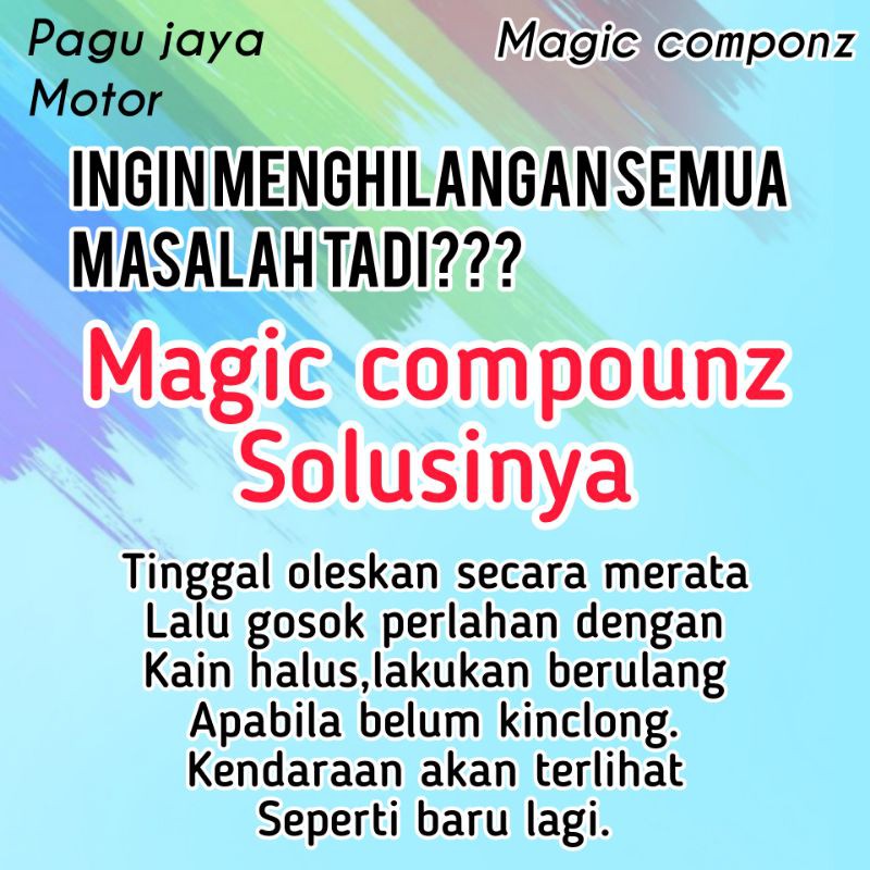 magic compound penghilang baret halus,cat kusam/mati pada body mobil motor dan helm kompon 100g 100gram dan 60g 60gram