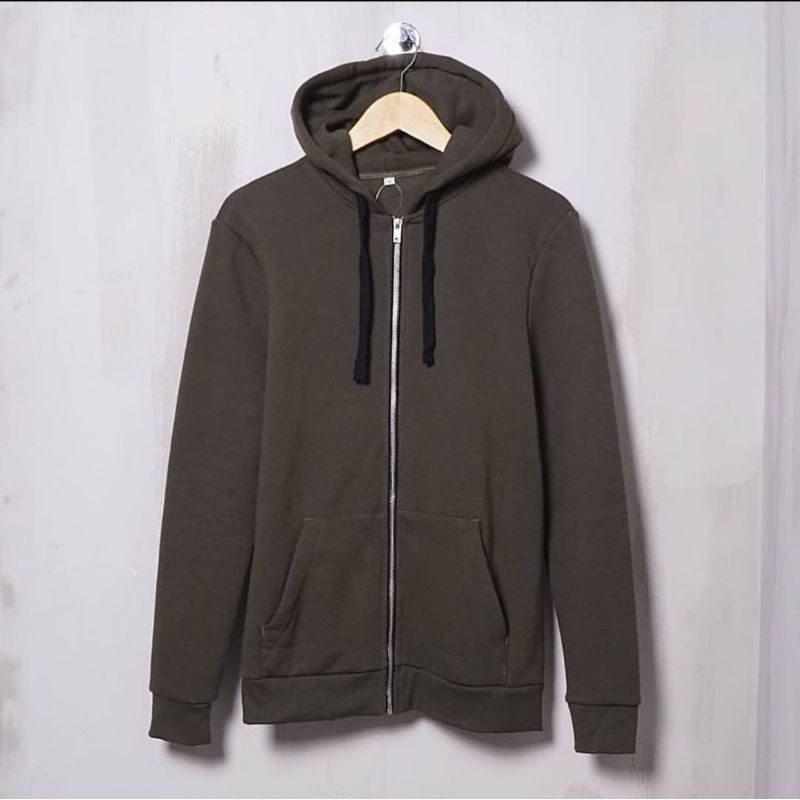Mens Zipper Hoodie Green Army By H&M
