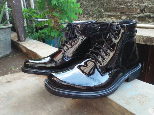 Sepatu pdh pria model tali hidup resleting hitam glos - pdh scurity - pdh TNI - pdh polisi - pdu pdl