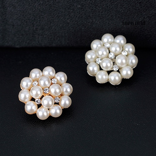 OW@ Flower Rhinestone Imitation Pearl Brooch Pin DIY Bridal Wedding Bouquet Decor