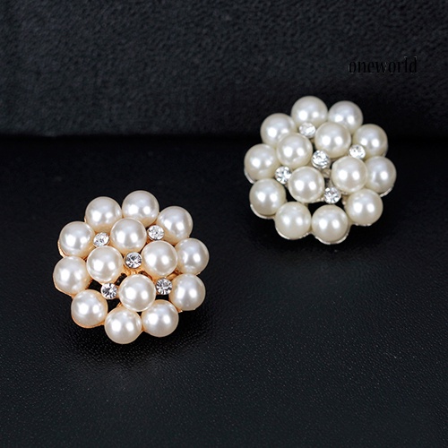 OW@ Flower Rhinestone Imitation Pearl Brooch Pin DIY Bridal Wedding Bouquet Decor