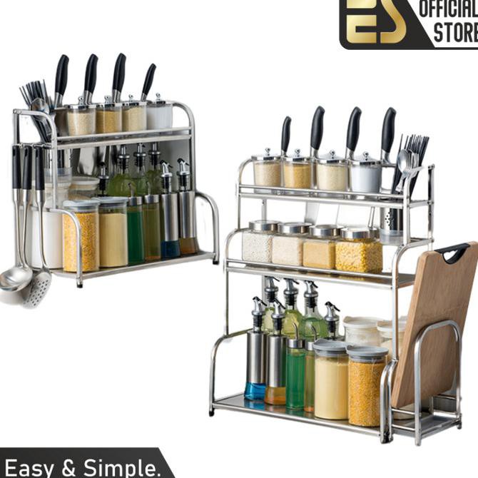

READY COD ES Rak Bumbu Masak Stainless Steel Rak Bumbu Dapur Serbaguna - 2 Tingkat-30cm, Tanpa