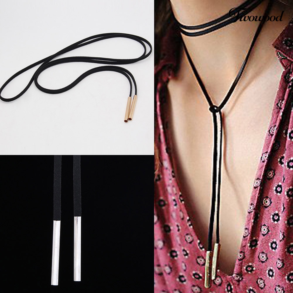 Kalung Choker Bahan Kulit Imitasi Warna Hitam Gaya Boho Untuk Wanita